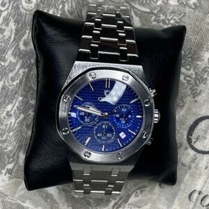 Chic Silver and Blue Chronograph Women's Watch